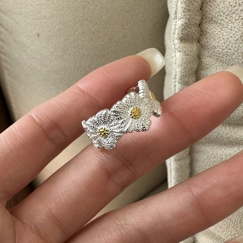 925 Sterling Zilveren Madeliefje Bloem Open Ring Voor Dames Minimalistisch Contrast Kleur Verstelbare Vingerring Sieraden Cadeau