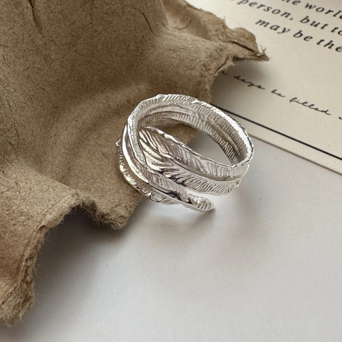 925 Sterlingsilber Feder Offener Verstellbarer Ring Für Damen Vintage Koreanischer Stil Nischen Design Silber Finger Schmuck Geschenk