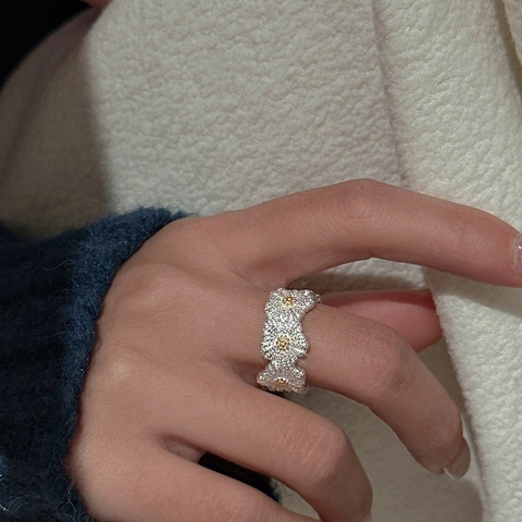 925 Sterling Zilveren Madeliefje Bloem Open Ring Voor Dames Minimalistisch Contrast Kleur Verstelbare Vingerring Sieraden Cadeau