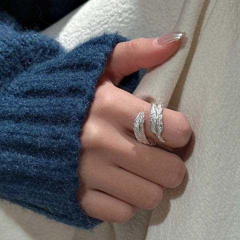 925 Sterlingsilber Feder Offener Verstellbarer Ring Für Damen Vintage Koreanischer Stil Nischen Design Silber Finger Schmuck Geschenk