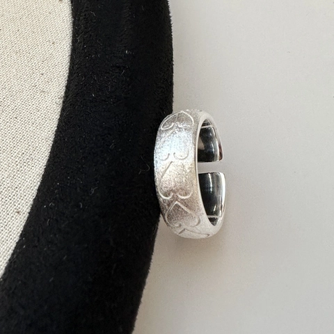 S925 Sterling Silver Brushed Heart Pattern Open Adjustable Ring For Women Minimalist Vintage Fashion Jewelry Finger Ring