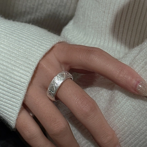 S925 Sterling Silver Brushed Heart Pattern Open Adjustable Ring For Women Minimalist Vintage Fashion Jewelry Finger Ring
