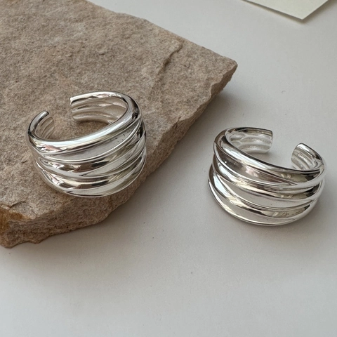 925 Sterlingsilber Mehrschichtige Wellen Ring Damen Verstellbar Minimalistisch Modern Mode Schmuck Fingerring Geschenk