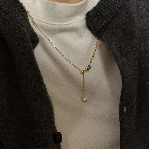 Minimalist 925 Sterling Silver Zirconia Pendant Necklace For Women Adjustable Ball Chain Y-Shaped Clavicle Chain Gold Silver Jewelry