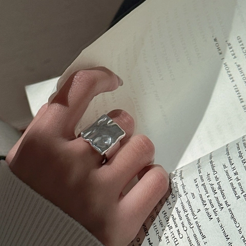 S925 Sterlingsilber Unregelmäßiger Matte Ring Für Damen Minimalistisch Geometrisch Offen Verstellbar Fingerring Retro Nische Schmuck Geschenk