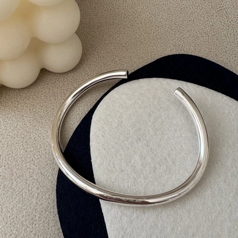 925 Sterlingsilber Minimalistisch Glatt Offene Manschette Armreif Für Damen Koreanischen Stil Poliert Verstellbare Armband Schmuck