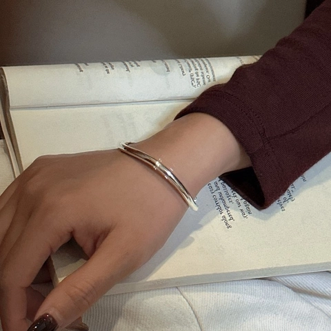 925 Sterlingsilber Minimalistisch Glatt Offene Manschette Armreif Für Damen Koreanischen Stil Poliert Verstellbare Armband Schmuck