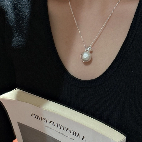 925 Sterling Silver Hammered Ball Pendant Necklace Minimalist Niche Design Geometric Clavicle Chain Jewelry For Women Gift