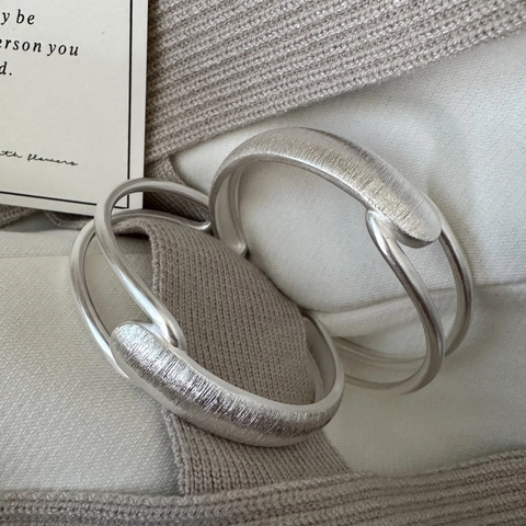 Bracciale Rigido in Argento Sterling 925 Texture Spazzolata per Donna Minimalista Irregolare Aperto Gioielli Regalo