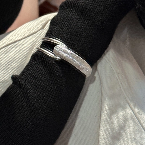Bracciale Rigido in Argento Sterling 925 Texture Spazzolata per Donna Minimalista Irregolare Aperto Gioielli Regalo
