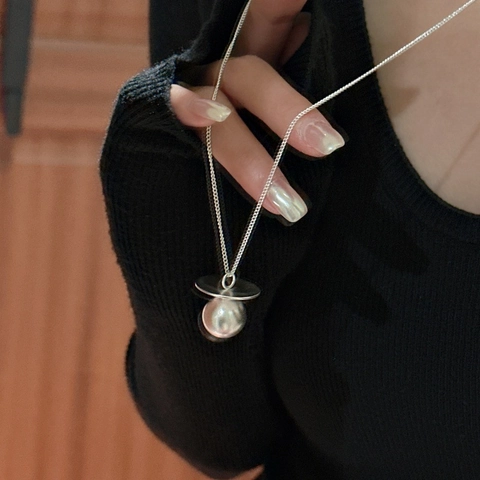 925 Sterling Silver Minimalist Round Ball Pendant Necklace For Women Electroplated Matte Frosted Clavicle Chain Jewelry Gift