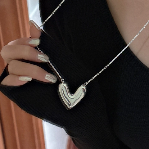 Collana con Ciondolo a Cuore in Argento Sterling 925 per Donna Minimalista Cuore Cavo 3D Lucida Catena da Clavicola Gioielli