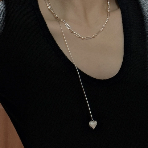 S925 Sterlingsilber Mattiertes Herz Anhänger Y-Form Halskette Minimalistisch Gebürstetes Herz Mischkette Halsketten Für Damen Schmuck