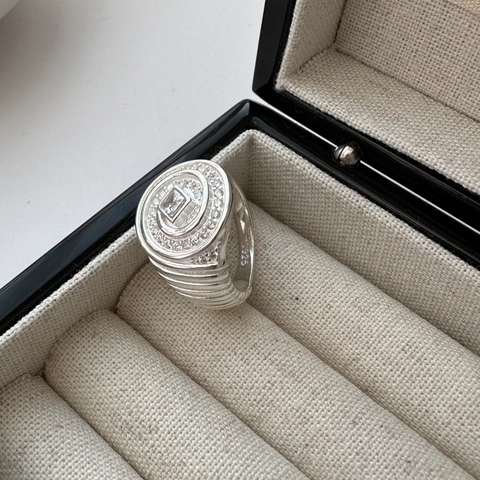 925 Sterling Zilveren Zirconia Ring voor Dames Vintage Spiraal Textuur Geometrische Band Verstelbare Opening Retro Koreaanse Sieraden