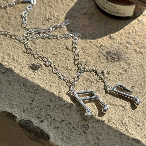Collana con Pendente a Nota Musicale in Argento Sterling S925 per Donna Design Minimalista con Nappina Gioielli alla Moda Catenina