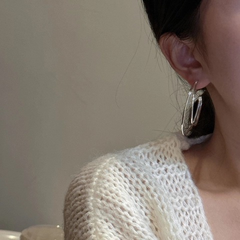 Orecchini a Cerchio Geometrici Irregolari in Argento Sterling S925 per Donna Minimalista a Doppio Strato Lucido