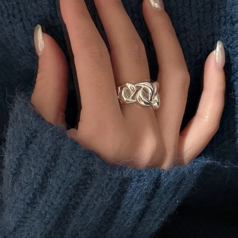 925 Sterlingsilber Offener Ring Für Damen Minimalistisch Unregelmäßig Geflochten Kette Hohl Verstellbarer Fingerring Schmuck