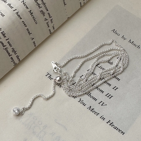 S925 Sterling Silver Round Zircon Pendant Necklace For Women Retro Simple Adjustable Chopin Chain Jewelry Clavicle Chain