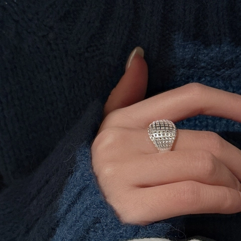 Minimalistischer S925 Sterlingsilber Hohl Gitter Ring Für Damen Vintage Geometrischer Verstellbarer Fingerring Mode Schmuck