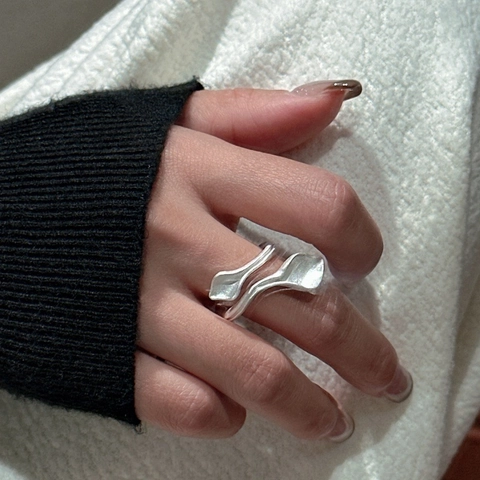 Minimalistischer 925 Sterlingsilber Verstellbarer Ring Matt Silber Blatt Welle Design Ins Stil Koreanischer Schmuck Damen