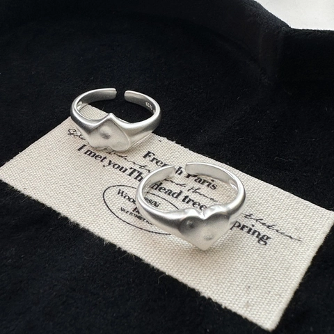 S925 Sterlingsilber Matt Herz Offener Ring Verstellbar Koreanische Ins Stil Minimalistischer Schmuck Ring Geschenk Für Damen