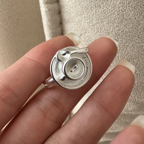 S925 Sterling Silver Creative Miniature Coffee Cup Open Ring Retro Adjustable Finger Jewelry For Women Individual Niche Design Gift