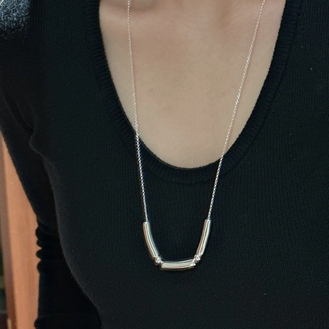 925 Sterling Silver Minimalist Bamboo Joint Tube Pendant Necklace For Women Retro INS Style Geometric Chain Link Jewelry