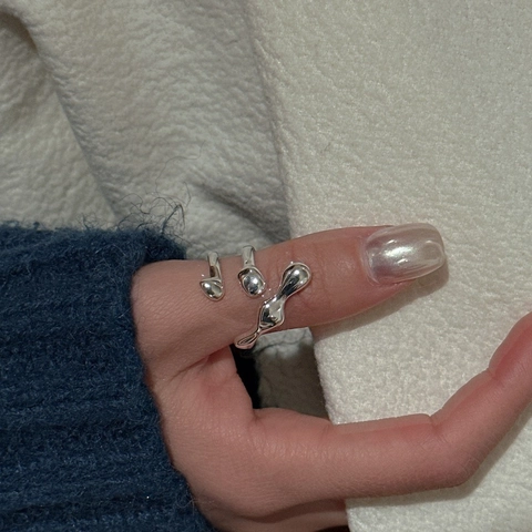 Anillo Abierto Irregolare de Plata de Ley 925 Estilo Metal Líquido Minimalista Ajustable Fluido Cruz para Mujer Joyería