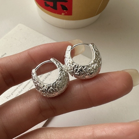 Pendientes de Aro Texturizados de Plata de Ley S925 Para Mujer Joyería Minimalista Vintage Estilo Martillado Cuadrado