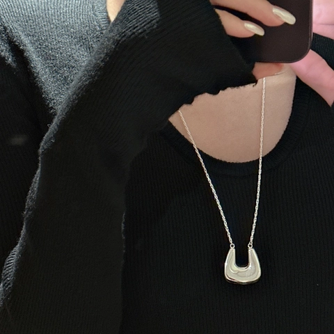 Collana con Pendente a U in Argento Sterling 925 Minimalista per Donna Gioielli con Catena a Ferro di Cavallo Geometrica