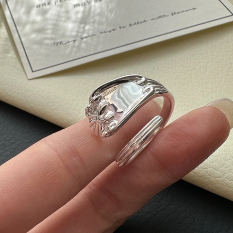S925 Sterling Silber Offener Verstellbarer Ring Für Damen Minimalistisch Unregelmäßig Flüssigmetall Textur Retro Designer Schmuck