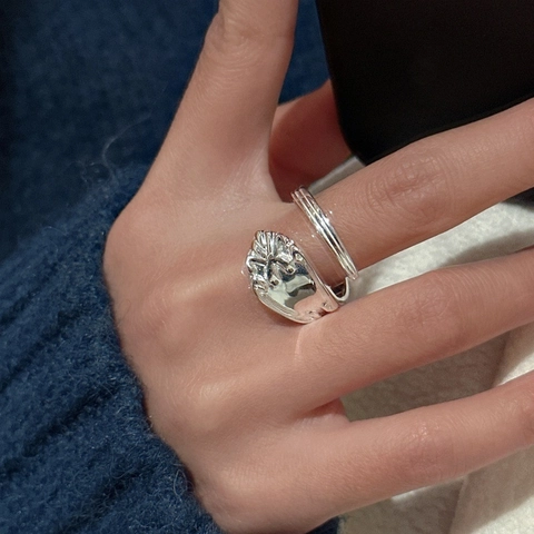 S925 Sterling Silber Offener Verstellbarer Ring Für Damen Minimalistisch Unregelmäßig Flüssigmetall Textur Retro Designer Schmuck