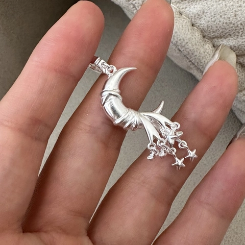 Ciondolo a Nappa Stella Luna in Argento Sterling S925 per Donna Ciondolo Mezzaluna Solo Senza Catena Minimalista Gioielli Regali