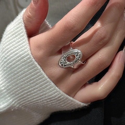 S925 Sterling Silver Hollow Oval Ring For Women Minimalist Geometric Adjustable Open Ring Personalized Fashion Jewelry Gift