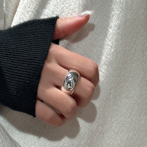 925 Sterlingsilber Kuppel Ring Für Damen Modern Minimalistisch Breit Poliert Koreanische Mode Schmuck Fingerring