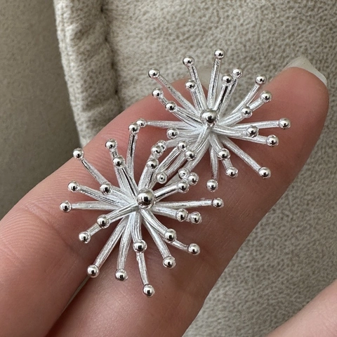 925 Sterling Silver Firework Stud Earrings For Women Vintage Radial Starburst Electroplated Minimalist Korean Style Jewelry