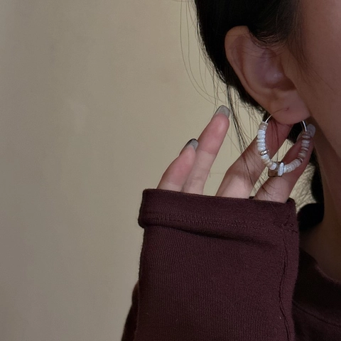 Pendientes de Aro con Cuentas de Plata de Ley 925 para Mujer Diseño de Nicho Retro Pendientes de Aro de Concha y Madera