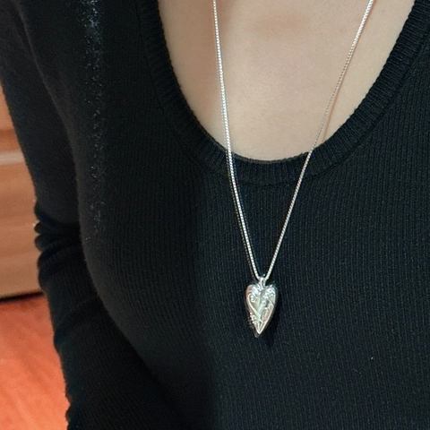 S925 Argento Sterling Cuore Ciondolo Collana Retro Vintage Voluta Inciso Catena Veneziana Minimalista Clavicola Collana per Donna Gioielli