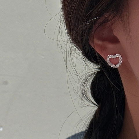 Orecchini a Bottone a Cuore in Argento Sterling 925 per Donna Design di Nicchia Minimalista Coreano Testurizzato Orecchini Argento