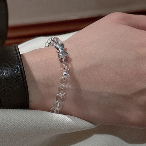 Bracciale in Argento Sterling S925 Con Fiocco e Cristallo Bianco Minimalista Design Coreano Gioielli alla Moda per Donna