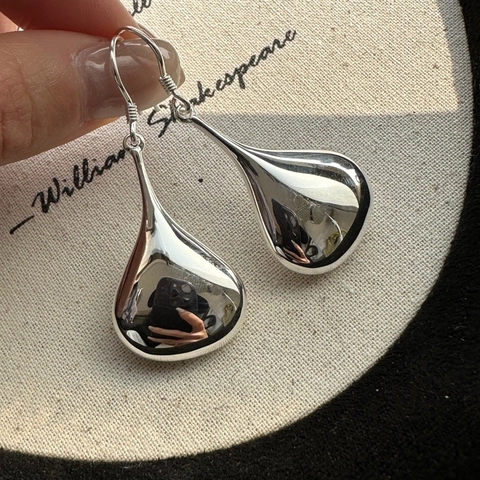 S925 Sterling Silver Water Drop Earrings For Women Niche Design Mirror Polishing Vintage Minimalist Dangle Earrings Jewelry Gift