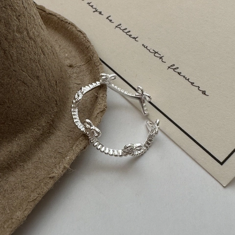 S925 Sterling Silver Bowknot Open Ring For Women Korean Vintage Elegant Rhinestone Adjustable Knuckle Finger Ring Jewelry