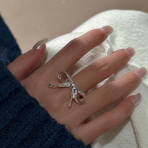 925 Sterlingsilber Schleife Offener Ring Für Damen Koreanisches Minimalistisches Band-Design Verstellbarer Fingerring Polierter Modeschmuck