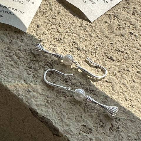 S925 Sterling Silver Korean Style Textured Bell Shaped Artificial Pearl Drop Earrings Elegant Handcrafted Vintage Earring Jewelry For Women