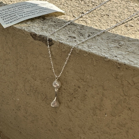 925 Sterling Silver Ribbed Bud Pendant Necklace With Artificial Pearl Vintage Minimalist Silver Beaded Chain Necklace For Women Jewelry