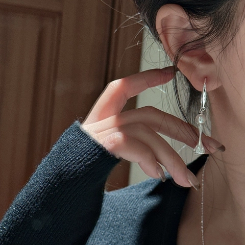 S925 Sterling Silver Korean Style Textured Bell Shaped Artificial Pearl Drop Earrings Elegant Handcrafted Vintage Earring Jewelry For Women