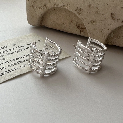 925 Sterling Silver Multi Layer Textured Stud Earrings For Women Retro Irregular Geometric Cold Style Minimalist Chic Ear Jewelry Gift