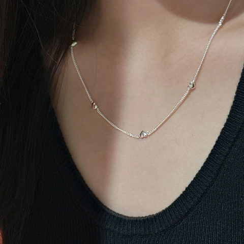 S925 Sterling Silver Heart Pendant Necklace Minimalist INS Style Vintage Clavicle Chain Electroplated Jewelry For Women