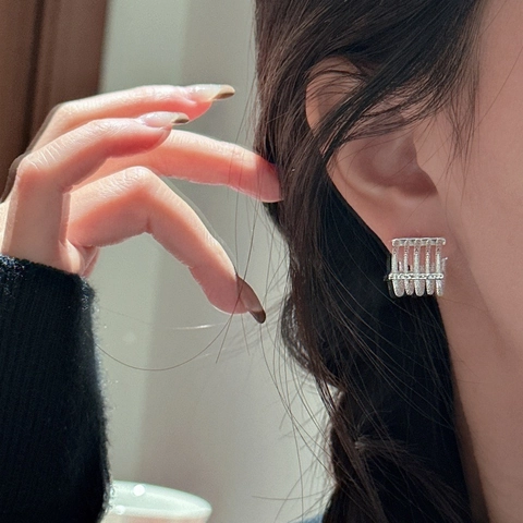 925 Sterling Silver Multi Layer Textured Stud Earrings For Women Retro Irregular Geometric Cold Style Minimalist Chic Ear Jewelry Gift