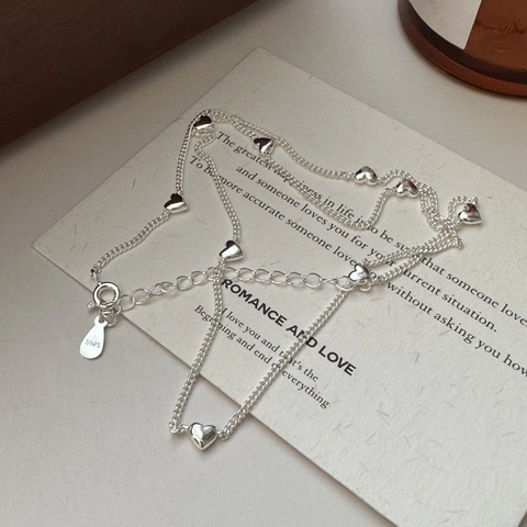 S925 Sterling Silver Heart Pendant Necklace Minimalist INS Style Vintage Clavicle Chain Electroplated Jewelry For Women